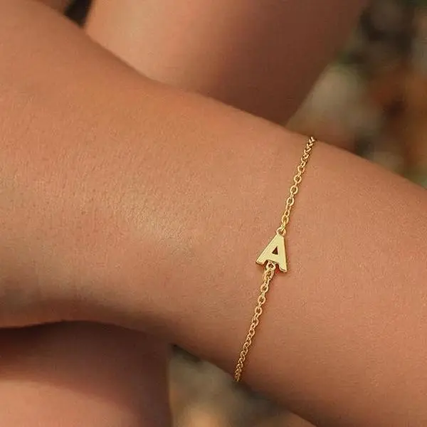 Turandoss Dainty Initial Bangle Bracelets for Women, Adjustable and Durable Letter Charm Jewelry, Meaningful Design, GF Gift