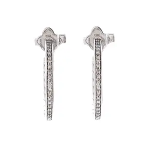 Pre-owned David Yurman Pave Hoop Earrings Sterling Silver with Diamonds 25mm by Rebag