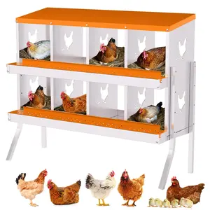 Chicken Nesting Boxes 8 Holes Galvanized Steel Rustproof Egg Laying Box with Egg Collection Systems&legs, Hen Eggs Laying Box, Ventilated/Easy to Install, for Chicken House/Duck House/Hen,Orange