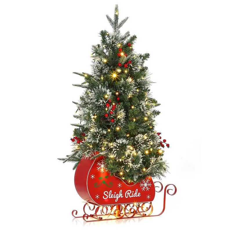 3ft Pre-Lit Christmas Tree,Artificial Christmas Trees with 78 Lighting & Berries,Snow Flocked Xmas Tree Tabletop Christmas Tree for Home,Office,Christmas Decoration,Sleigh Base,1pcs