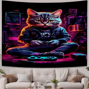 Simple Tapestries Cat playing video games Sweet For bedroom use