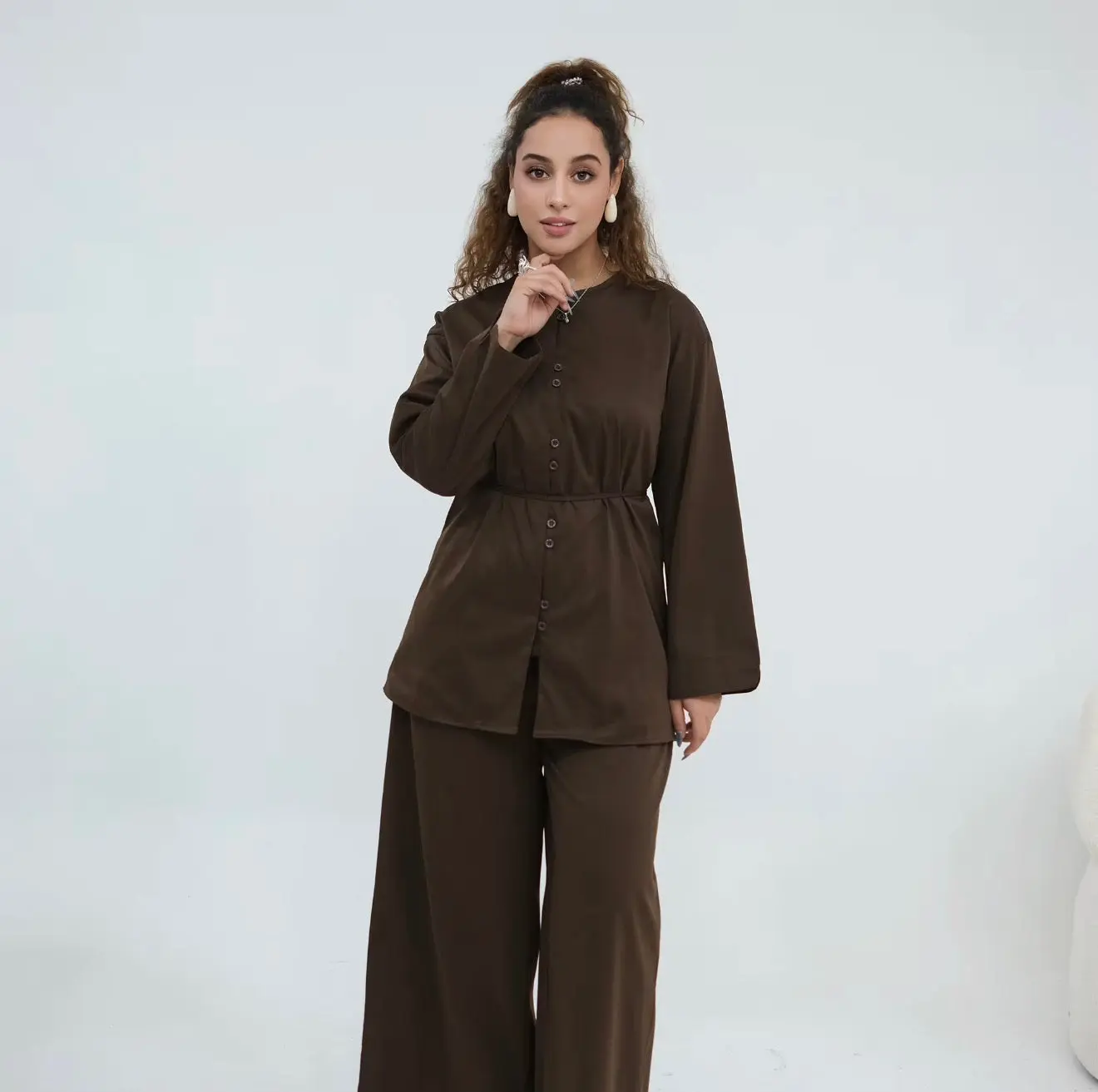 Layali Premium Button Top & Wide Leg Pants Set