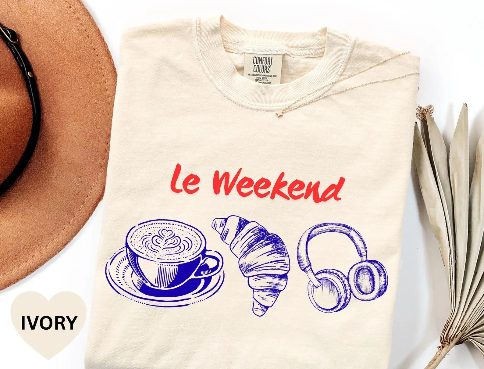 Comfort Colors®Weekend Shirt, Coffee Tshirt, Croissant Shirt, French T Shirt, Weekending T-Shirt, Retro Graphic Tee,  Aesthetic, Le Weekend