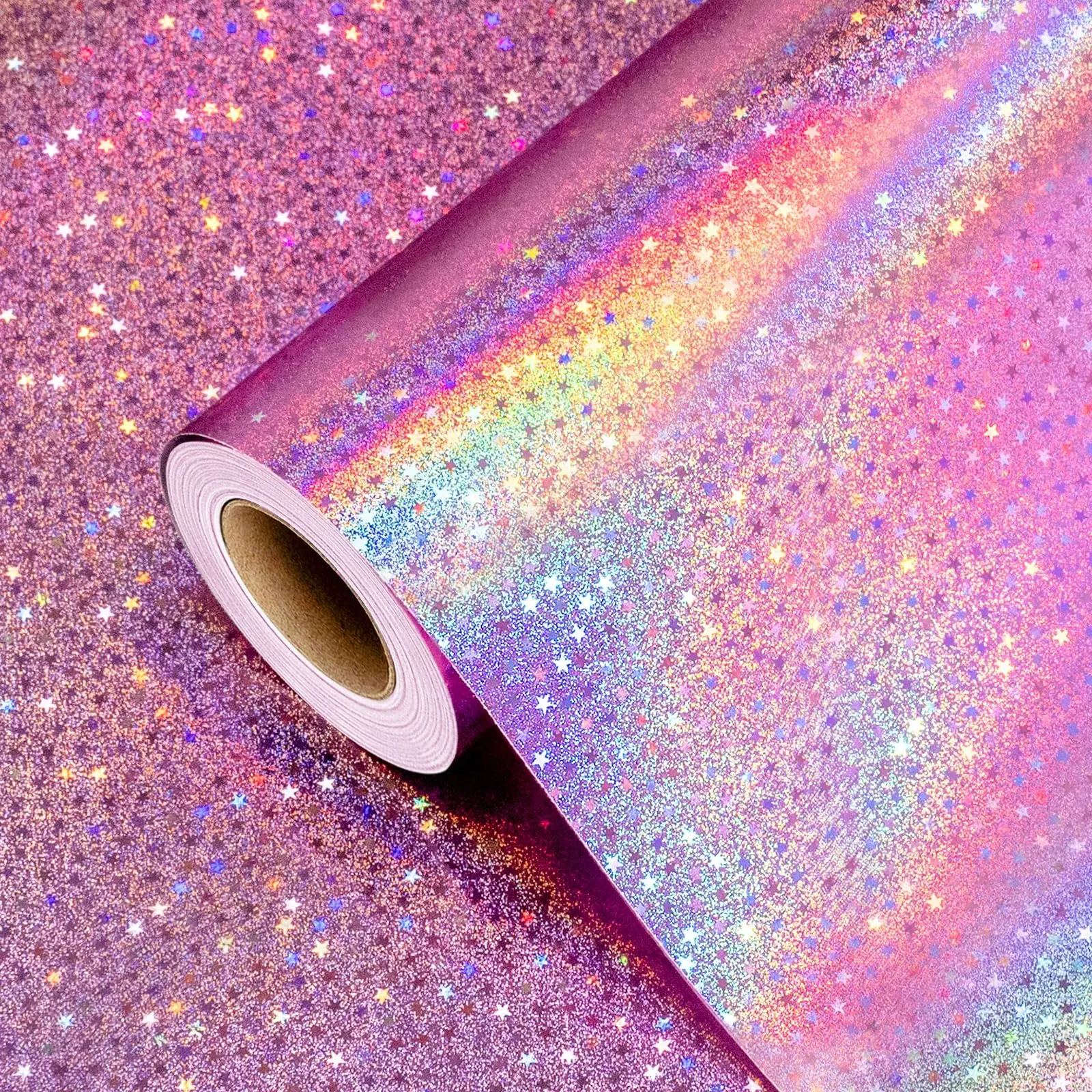 Pink Wrapping Paper Roll, Metallic Holographic Star Gift Wrap for Birthday, Valentines, Mothers day, Graduation, Wedding, Fathers day, Baby Shower, Christmas (17 IN x 32.8 FT) Anniversary Party Gift Gift Boxes