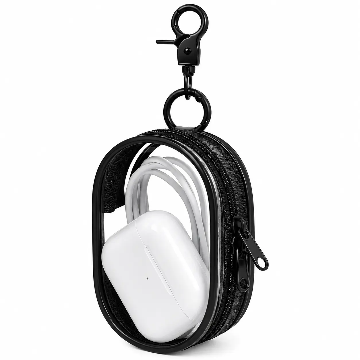 Portable Mini Clear Zipper Storage Bag with Keychain Loop, Space Saving Organizer Pouch for Earphones, Chargers, Cables, AirPods, Coins & Small Accessories