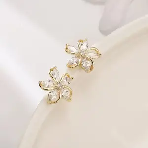 Cute Flower Rhinestone Earrings Hypoallergenic Zircon Studs Subtle Sparkle Perfect Gift for Her
