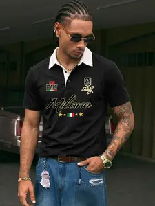 Men's Short Sleeve Polo Shirt Top, Milano & Italy Print, Breathable Fabric, Casual Street Style, Daily Wear, Fitted Design