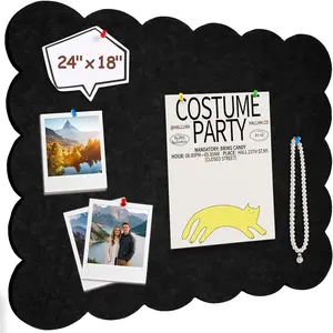 Felt Bulletin Board 24" x 18" Cork Board Alternative,Decorative Felt Pin Board Foldable Cork Boards for Walls Self-Adhesive Cork Board for  Office Classroom Pin Board (Black)