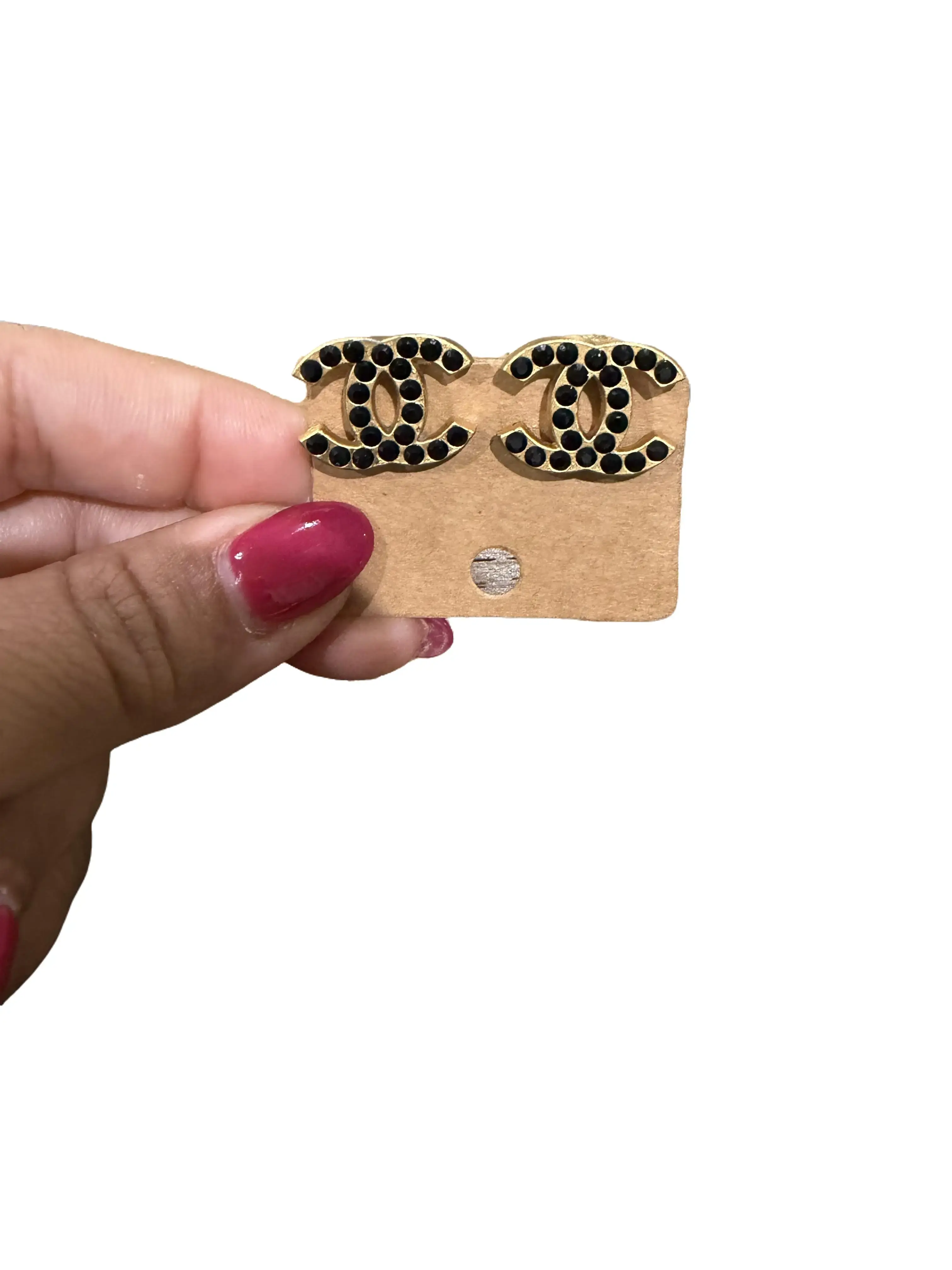 Pre-owned Chanel Black Rhinestones Coco Mark Clip On Earrings Perfect for Daily Use