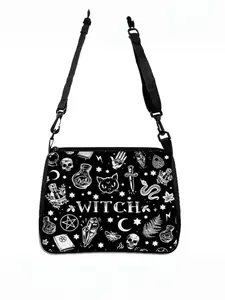 Gothic Cat Printed Shoulder Bag Halloween Fabric Crossbody Bag Versatile Small Square Purse Simple and Stylish Women's Handbag