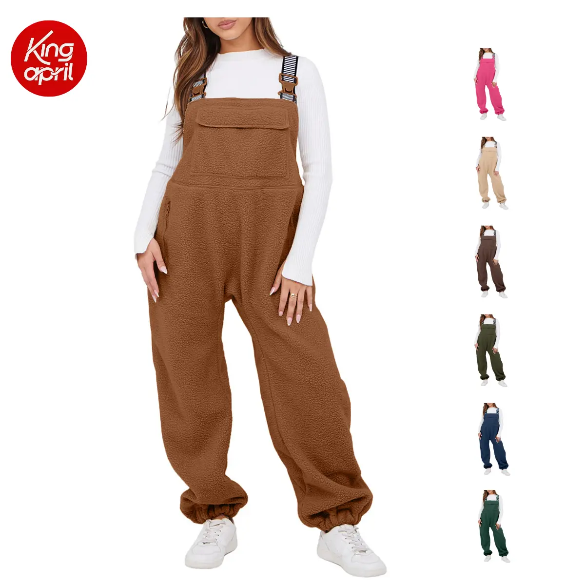 KingApril Women’s Fleece Overalls 2026 – Warm Winter Casual Loose Jumpsuits, Sherpa Bib Overalls, Fuzzy Ski Pants with Pockets