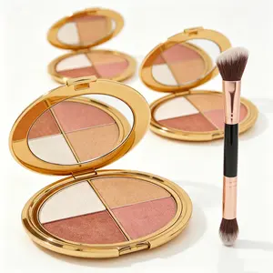 Women's Highlighter & CheekPaletteGlowjiuHighlighter&Cheek Palette with Brush, a 4-in-1026Multi-FunctionalMakeupPalette MforHighlighter,Eyeshadow,Blush,Contouring, andFoundation
