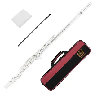 Mbat 16-Hole C Flute, Silver Color Copper, Cloth Box Included, High-Quality Woodwind Instrument for Music Lovers & Students