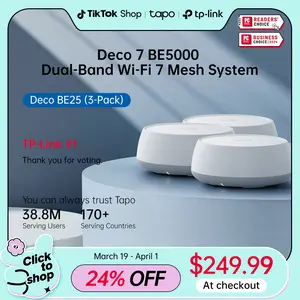TP-Link Deco BE25 (3-Pack) Deco 7 BE5000 Dual-Band Wi-Fi 7 Mesh System | 4-Stream 5 Gbps, 240 Mhz | Covers up to 6,600 Sq.Ft | 2X 2.5G Ports Wired Backhaul | VPN,MLO, AI-Roaming, HomeShield,