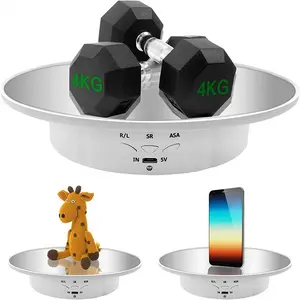 360-Degree Electric Rotating Turntable Low Noise Adjustable Smooth Rotation Non-Slip Display Stand for Photographic Products White 7.8 inches Load 17 LB with Mirror Glass Universal Electric Camera Bear Cord Picture Plug Smartphone - Electronic
