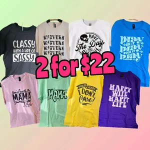2 for 22 Unisex Size T-Shirts Bundle: Sublimation or DTF Transfers, Casual Tees, Crew Neck Summer Clothes, Cold Wash
