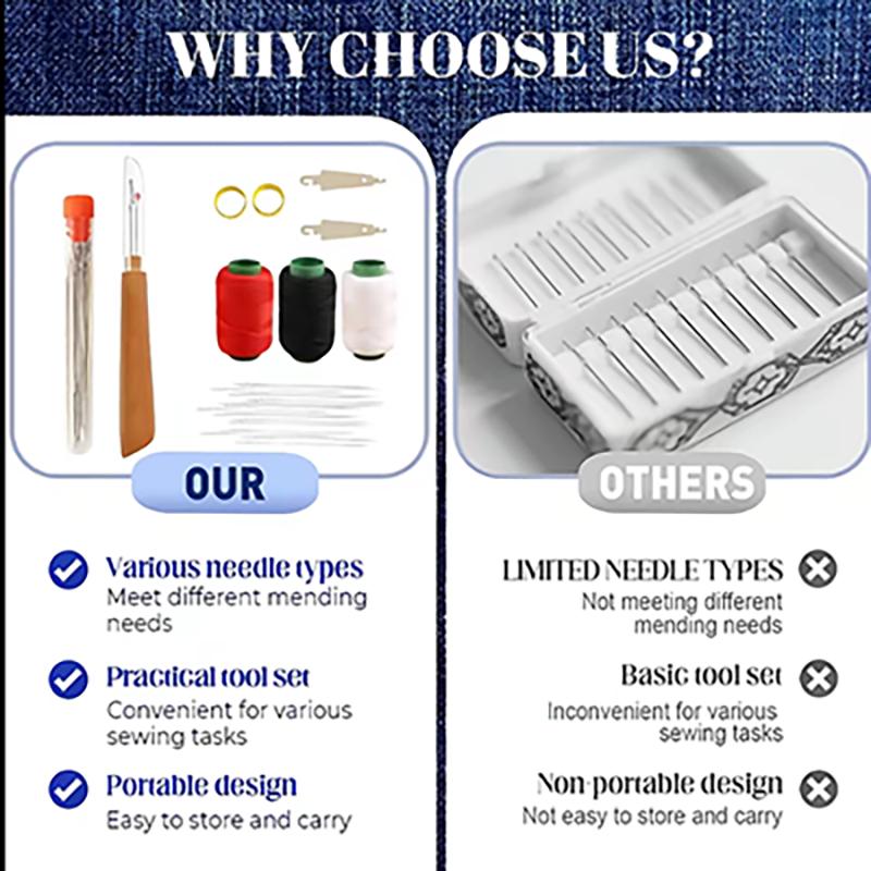 Multi functional big eye steel needle and thread set, containing 64 steel needles and rich wires, compact and portable, easy to handle clothing repair and fabric production, suitable for beginners and professional DIY enthusiasts