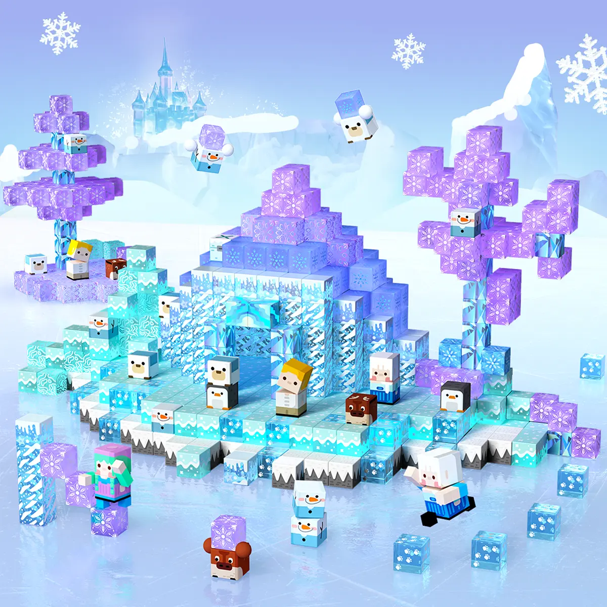GobiDex Frozen Theme Magnetic Building Blocks 100PCS STEM Game-Based Creative Toys in Gift Package for Kids Ages 3-12 Icy Adventure ABS Plastic Blocks Secure Connections