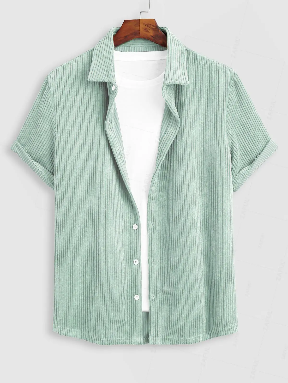 Z ZAFUL SPORTS Men's Plain Corduroy Shirt, Casual Short Sleeve Button Top with Collared Neck for Daily Wear, S, M, Basics