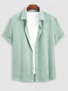 ZAFUL Men's Solid Color Button Up Corduroy Short Sleeves Shirt Regular Fit Casual Polyester Summer Outfit - Classic