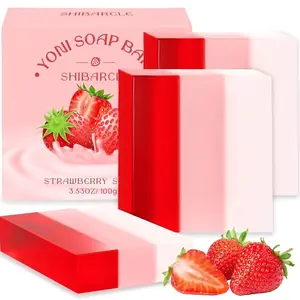 3 PCS Yoni Soap Bar, Organic Yoni Bar Soap Yoni Wash Feminine Wash for Women Ph Balance, Natural Deodorant Vaginal Body Bath Soap Body Wash Strawberry Handmade feminine soap