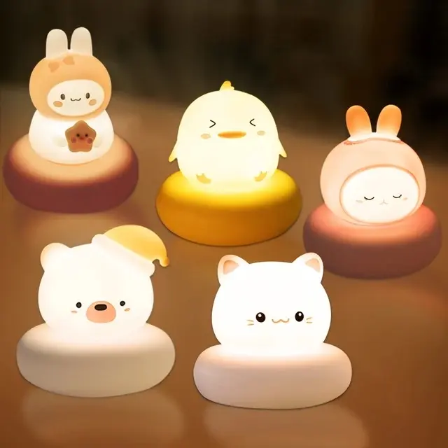 Cute Animal Night Light Novelty 3 Level Dimmable Nightlight USB Rechargeable Table Lamp Led