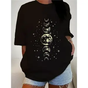 moon print sweatshirt long sleeve pullover casual fall tops cotton t-shirt women