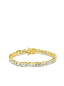 Classic Princess Cut Tennis Bracelet Gold Plated 15 Carat Equivalent Cubic Zirconia Prong Setting Box Clasp 7" Long Elegance in Every Detail