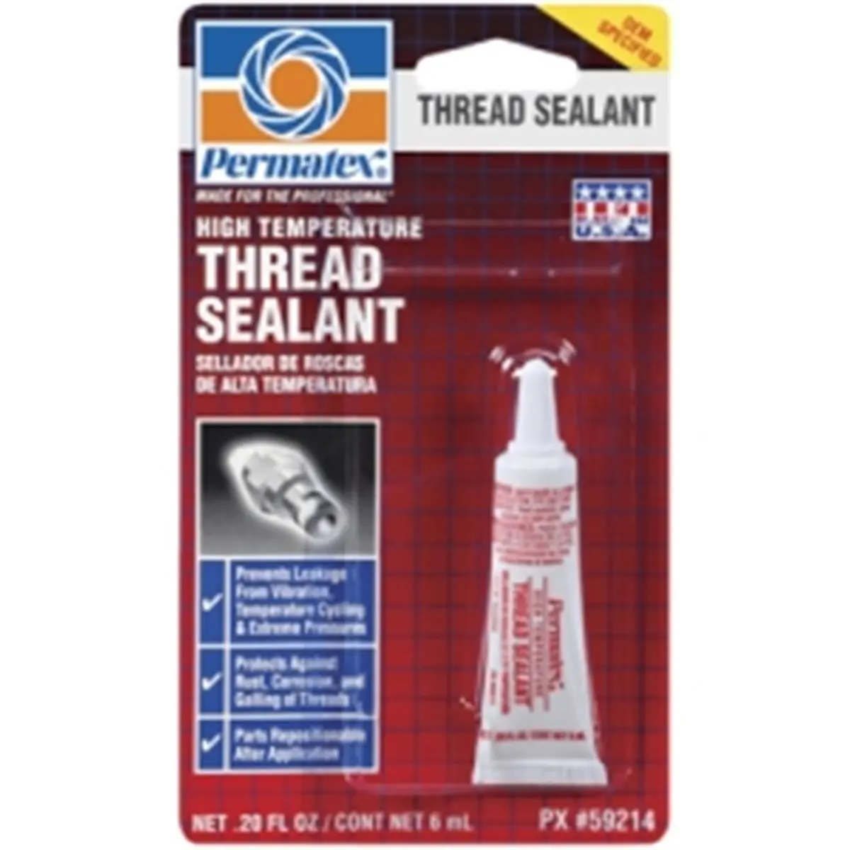 212 MAIN High Temperature Leak Proofing Thread Sealant for High Temp Seals, 6ml (0.2 fl oz) Carded Tube, Permatex, Protects Against Corrosion