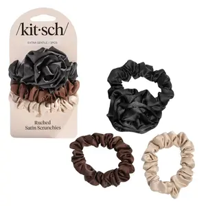 Black Rosette Ruched Satin Scrunchies