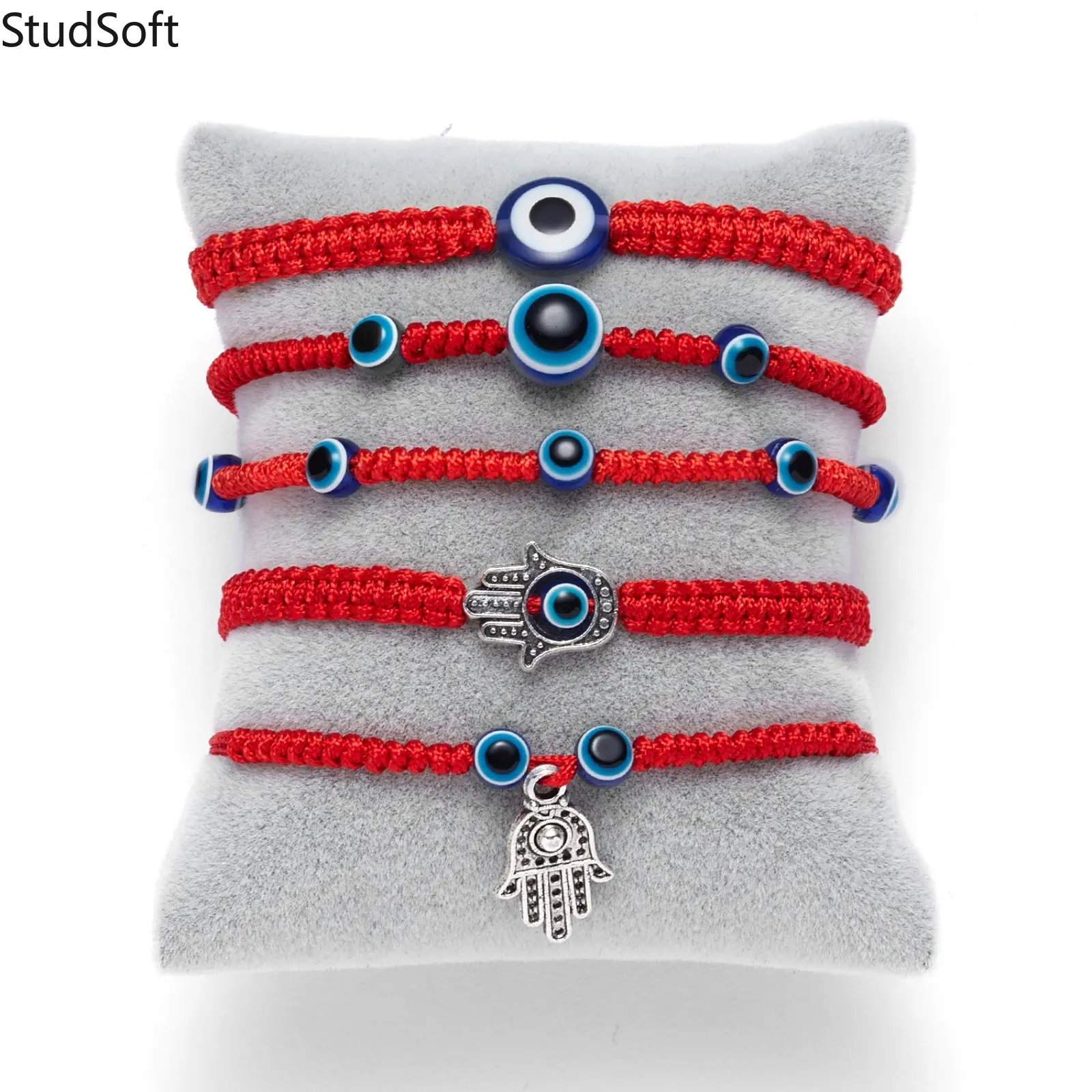 5-Piece Red String Bracelet Set for Women, Handmade Beaded Evil Eye & Hamsa Amulets, Stackable Woven Protection Wristbands for Sports, Beaded Bracelets