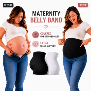 2-Pack Maternity Bellaband Belly Band Extender for Jeans, Pregnancy Belly Support Band, Covers Unbuttoned Pants, Seamless Stretch Comfort for Second & Third Trimester