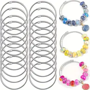 20pcs of Zinc Alloy Plain Bracelets, DIY Bead Keychains, adjustable Jewelry Accessories