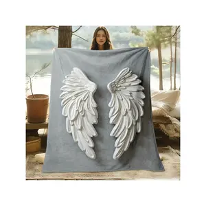 1pc Bohemian Angel Wings Blanket - Soft Quilted-Like All-Season Cooling Bedspread, Winged Bed Cover With -Like Tips, Machine Washable 100% Polyester Fantasy Bedding Gift & S (White/Gray/Multicolor)-30*40in
