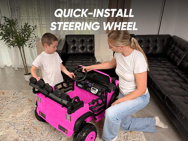 Hikiddo 24V 4WD Ride on Toy, 2-Seater Kids Ride-on Truck Electric Car for Kids Boys w/Remote, Bluetooth