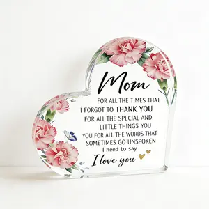Thickened 1.5cm Heart Shaped "I Love You, Mom" Acrylic Block – Mother's Day Gift from Daughter/Son. Birthday, Christmas Decor for Moms. Clear Heart Keepsake for Mother.