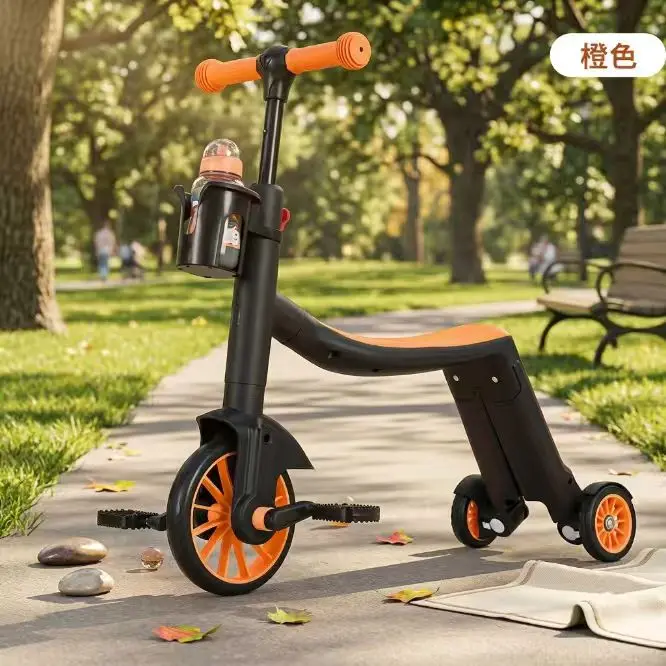 3-Wheel Ride-On Toy for Kids Ages 3-8, 2-in-1 Foldable Design with Seat, Adjustable Height, Lean-to-Steer, Light-Up PU Wheels with Built-in Music and Lighting, Ideal for Travel, Yes, Lean-To-Steer Tech, Outings, Tool-Free Assembly