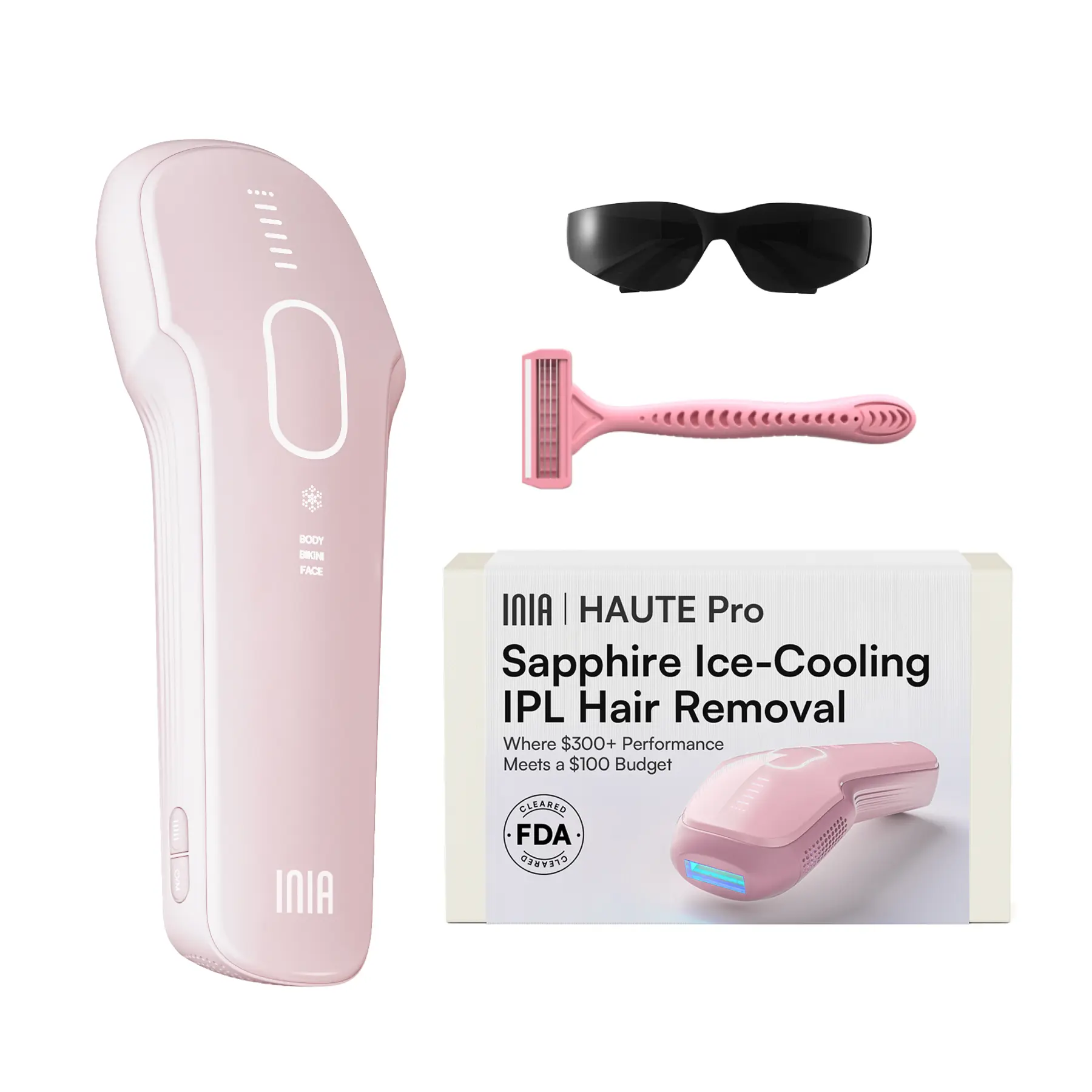 INIA HAUTE Pro Sapphire Ice-Cooling IPL Hair Removal Device, Hair Root Elimination, 16.5J Energy, Unlimited Flashes, FDA Cleared, 2-Year Warranty, for Women and Men,Best Valentine's Day Gift for Her