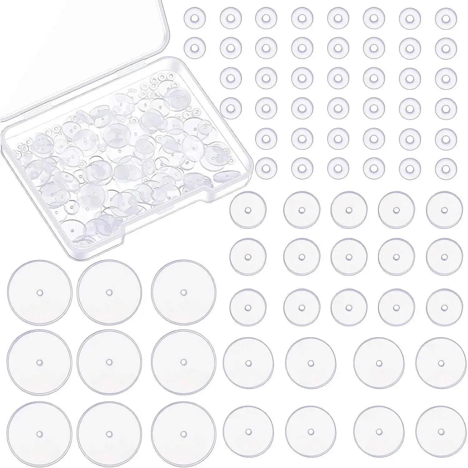 200 Pcs Clear Piercing Disc for Piercing Bump 3/5/ 7/9 mm Clear Silicone Earrings Backs Plastic Disc Pads Stabilizer, Earring Backs Stopper Earlobe Support Patches, 4 Sizes