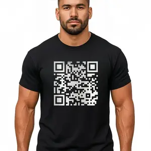 QR Code Graphic T-Shirt for Men, Black Cotton Crew Neck good Tee, Casual Streetwear Short Sleeve, Lightweight Fitted Top funny