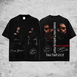 The R&B Tour 2026 : Raymond & Brown  Retro Unisex 100% Heavyweight Cotton T-Shirt, Raymond & Breezy Bowl 2026 100% Heavyweight Cotton Music Hiphop Shirt, Oversized Vintage Tee, Rap Hiphop Merch, Gift for Music Fans, Pop Culture Shirt