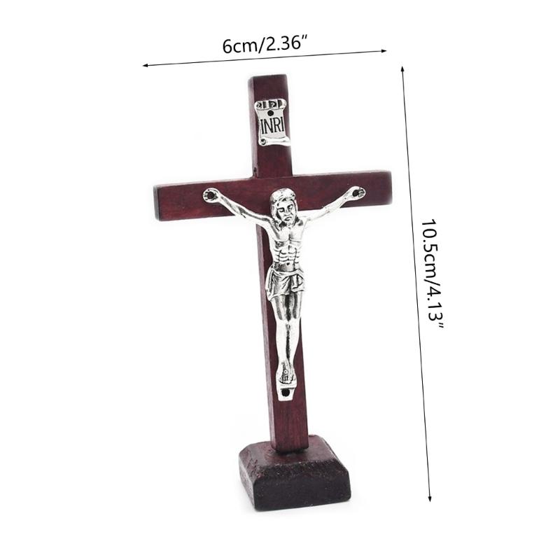 10pcs Wooden Cross Ornament Tabletop Ornaments Standing Crucifix Cross Decoration Churches Wood Cross with Stand Crafts