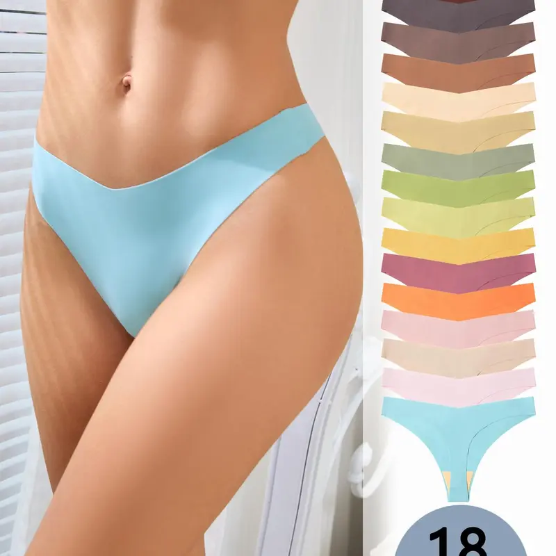 Women's Solid Color V-Waist Thong, Casual Comfy Panty, Soft Comfy Breathable Daily Seamless Smooth Panty for Everyday Wear, Ladies Fashion Comfy Underwear for All Seasons, Minimalist Soft Panties, Seamless Panties Set