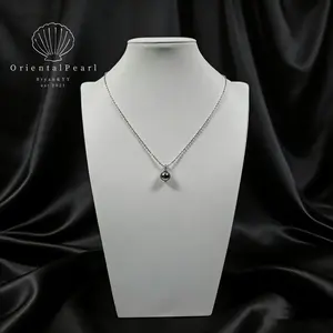 NC19-Genuine Black Tahitian Pearl Pendant Necklace S925 Sterling Silver Chain Seawater Black Round Big Size Pearl Universal Pendant with Chain Christmas Gift for Wife Mom Girlfriend Fine Jewelry