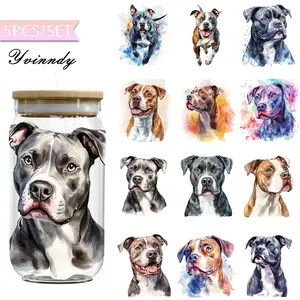 UV DTF Transfer Sheets, 16 Oz Cup Wraps, 5 Sheets Watercolor Dog Uvdtf Transfer Paper Waterproof And Scratch Resistant Transfer Paper Suitable For Cups Decorations Uvdtf Sticker Bottles Computer & Home Decoration Beautiful  Transfer Paper Perfect For