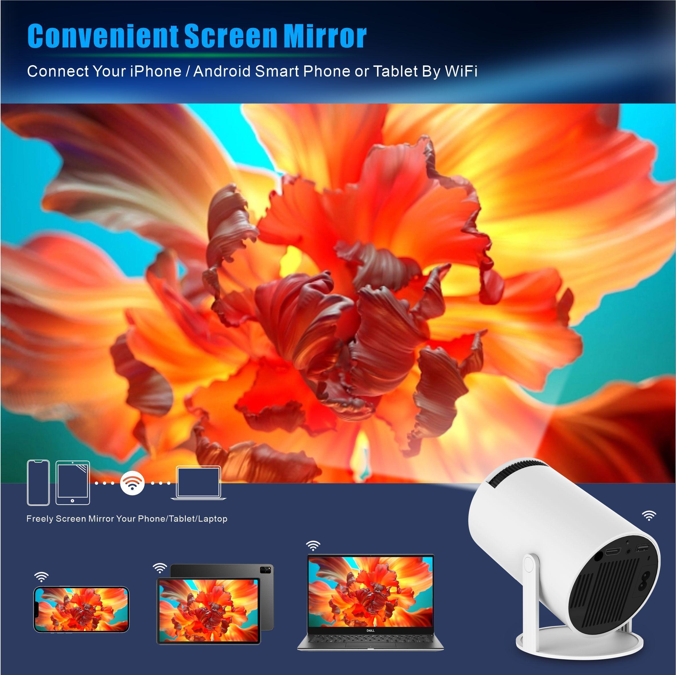 Portable Projector 4K 1080P Support WiFi and Bluetooth,180°Rotatable , Compatible with TV Stick/Windows/iOS/Android/USB Audio Screen,for Valentine’s Day Gift