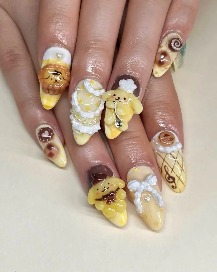 OpPompompurine Press On Nails, Handmade 3D ASanriono Inspired Nails, Kawaii Reusable Fake Nail Set | Free Adhesive Tabs Nail File Cuticle Stick