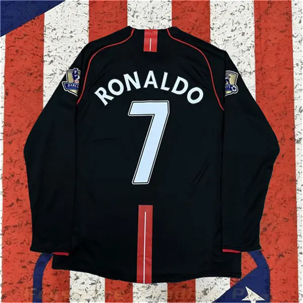 2007 2008 Away Retro Black No.7 Ronaldo Long Sleeved Soccer jersey