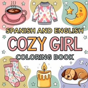 Spanish and English Cozy Girl Coloring Book: Bold and Easy, for Adults, Teens and Kids, Cute Illustrations with Bilingual Vocabulary, Language Learning for Beginners (Color and Learn Languages)