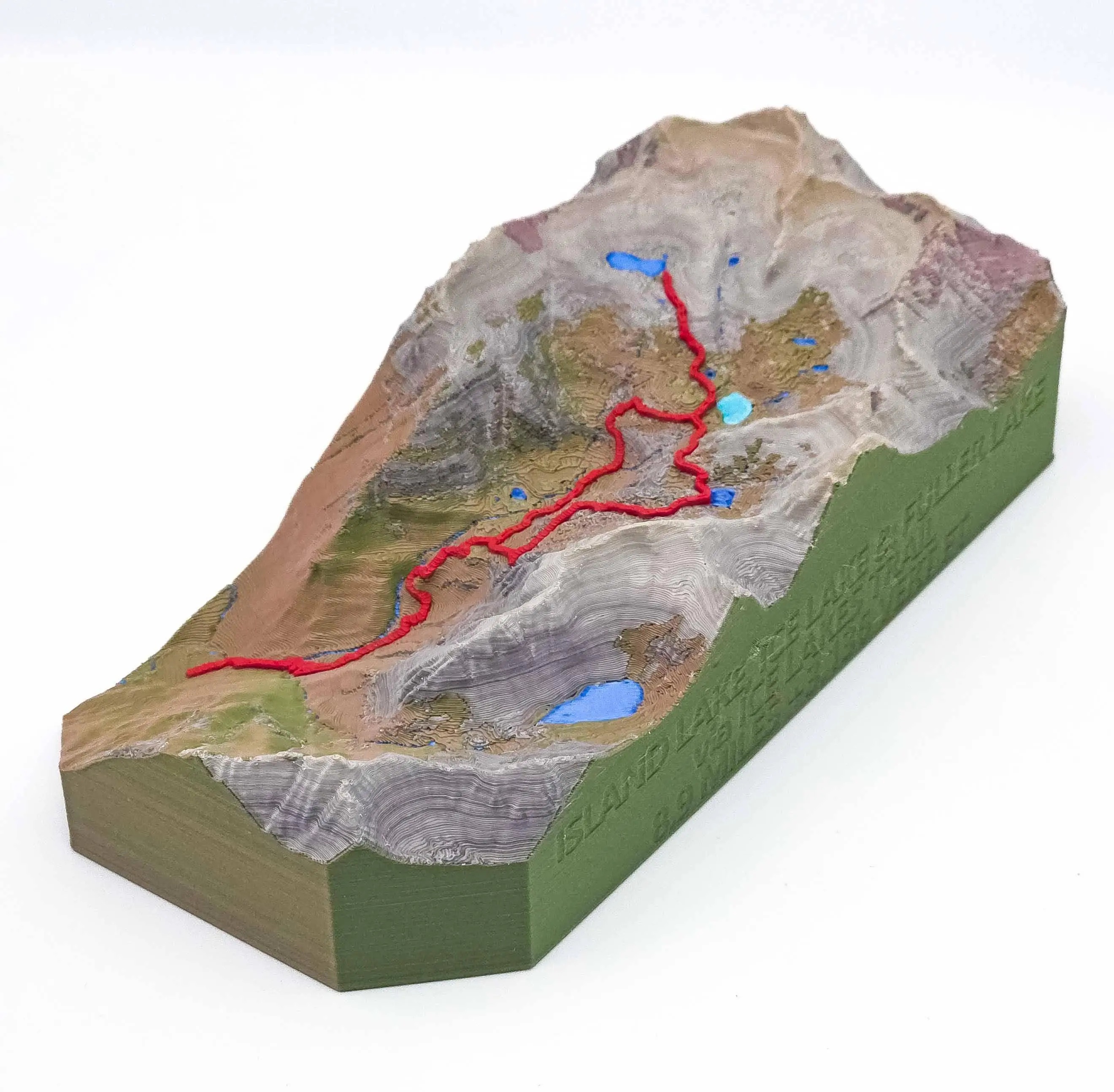 Island Lake, Ice Lake & Fuller Lake via Ice Lakes Trail - 3D Printed Topographical Map